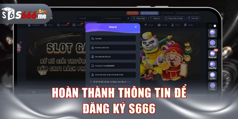 Hoàn thành thông tin để đăng ký S666