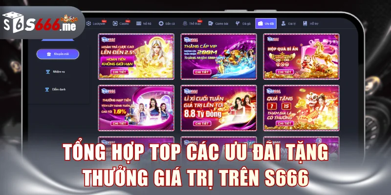 Tổng hợp top các ưu đãi tặng thưởng giá trị trên S666